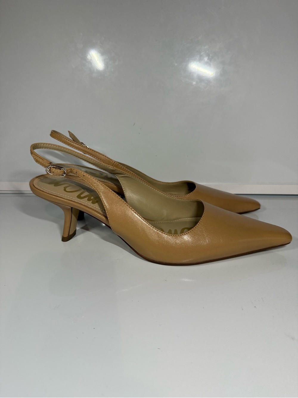 Sam Edelman Tan Pointed-Toe Slingback Kitten Heels size 8